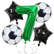 5pcs/Set Globos de Foil Verde Número 0-9 de 32 Pulgadas y Globos de Foil Redondos con Patrón de Estrella Negra/Balón de Fútbol de 18 Pulgadas, Globos de Decoración para Fiesta de Evento con Tema de Competición de Fútbol de la Copa del Mundo y Campus - Ver 12
