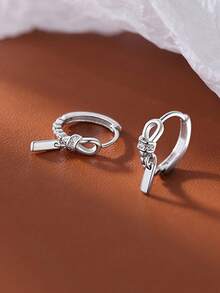 1 Pair Twisted Rope Knot Earrings For Women, Unique Niche Design, Fashionable Elegant Style, Exquisite Ear Jewelry Suitable For Daily Commute, Dating And Party - Silver - View 3