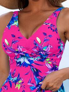 Nuevo modelo 2026:Conjunto Tankini de Mujer Nuevo Estilo Falda Estampado Tropical Moda Sexy Cross Strap Traje de Baño Tankini - Multicolor 3 - Ver 3