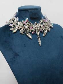 Multi-Layer Asymmetrical Rhinestone Necklace Bridal Wedding Jewelry Necklace Accessory - Silver AB - View 4