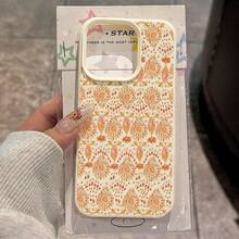 1 buah Casing Ponsel TPU Motif Bunga Oranye Hangat dan Kacang Mete, Kompatibel dengan iPhone 17 Pro Max/17/16 Pro Max/15/13/12/11/ S20 FE/A15/S24/A55/ Note 11/Note 12/Note 13 Pro, Perlindungan Penuh, Tahan Guncangan, Lembut, dan Lembut - Putih - View 2