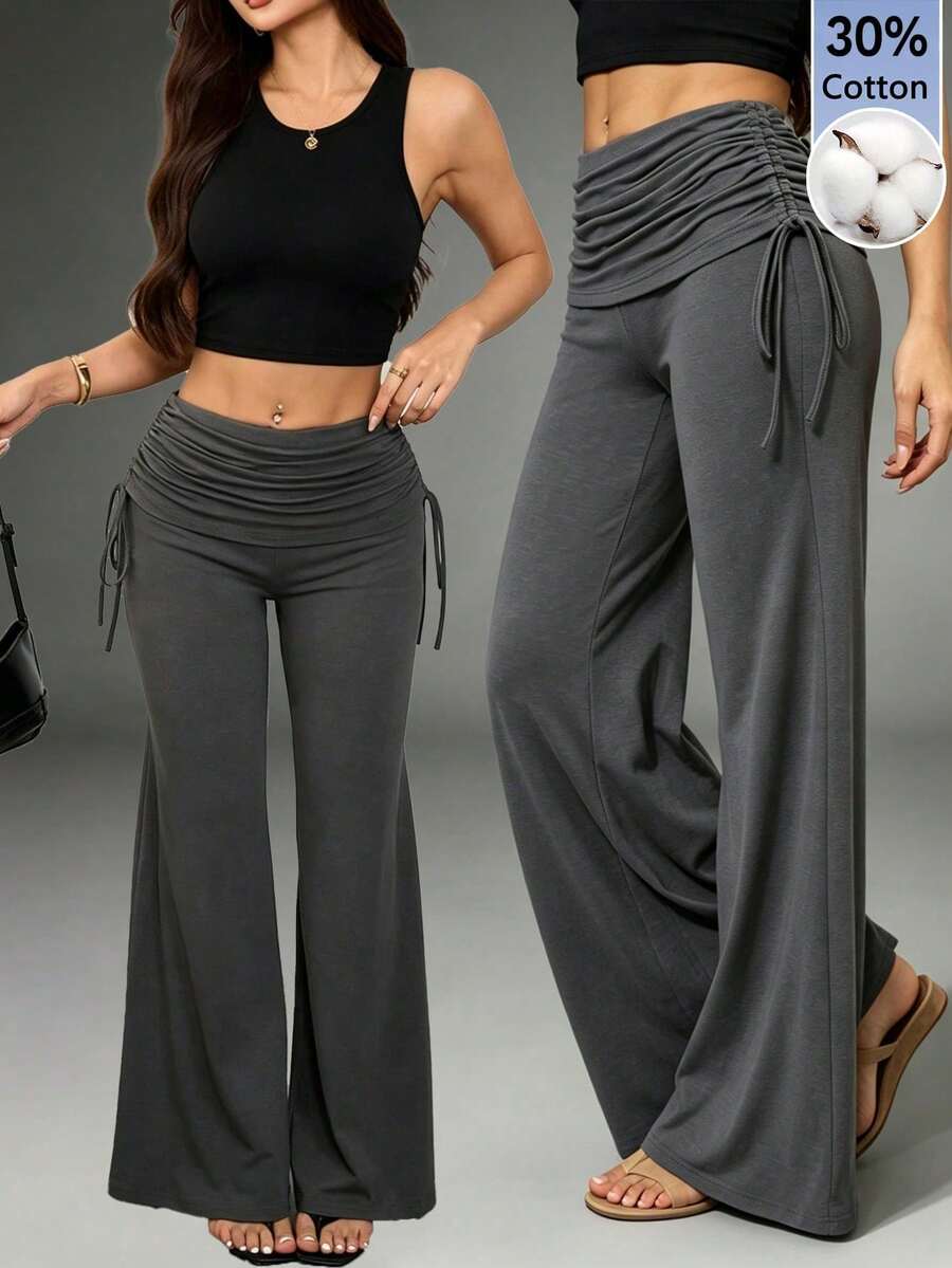 Women's Wide-Leg Pants, High-Waisted Y2K Style Streetwear Pants, Workout Leggings, Jogger Pants, Yoga And Gym Pants, Flared Pants - 深灰色 - 查看 1