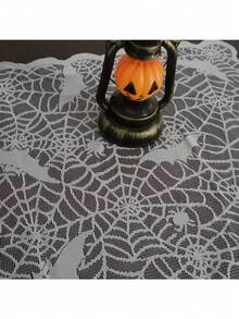 Halloween Spinnennetz Cut Out Spitze Tischdecke, Spinnennetz & Fledermaus Muster Polyester Tischdecke, Halloween Feiertagsparty Tischdekoration, Perfekt für Feiertags-Heimdekoration und Halloween Partydekoration, Geeignet für Tischdekoration und Lampendekoration - Mehrfarbig - Übersicht 4