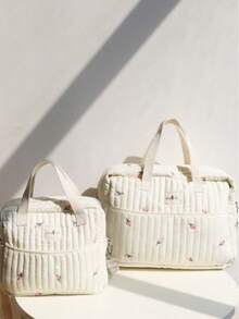 1pc Portable Mummy Bag, Cute Embroidered Maternity Backpack Shoulder Crossbody Bag For Girl - Beige Tulips - View 7