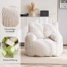 010-Soft Foam Pouf With Corduroy Cover, Beige - Beige - View 5