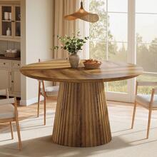 LITTLE TREE 47" Round Dining Table For 4-6 People, Farmhouse Wood Kitchen Table With Metal Base For Dining Room, Kitchen, Living Room - Brown - View 8