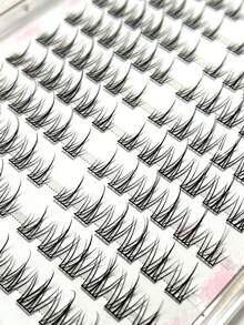 120pcs Black Sunflower Glue-Free False Eyelashes, Transparent Natural Realistic Segmented Self-Adhesive C-Curl Upper Lashes - View 6