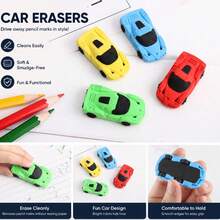 1/8pcs Pcs Random Color Creative Cartoon Car Shape Eraser, Disassemblable & Reassemblable Soft Cleaning Eraser For 2B Pencils Study,Back To School - A - View 3
