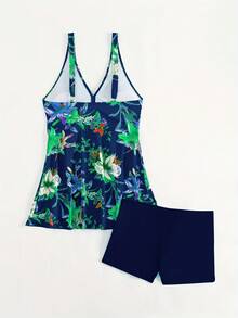 New 2026 Model: Women's Tankini Set, New Style Tropical Print Skirt, Sexy Fashion Cross Strap Tankini Swimsuit - 多色 1 - 查看 5