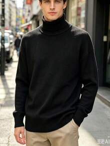 Manfinity Mode Men's Turtleneck Sweater, For Fall And Winter - Black - View 1