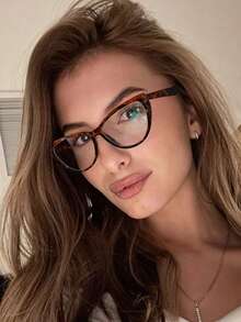 1件裝女款休閒貓眼眼鏡框 輕量貼身聚碳酸酯鏡框 透明鏡片 適合日常辦公通勤 附眼鏡盒 - 彩色 - 查看 3