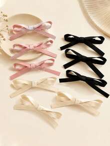 3 piezas Clips de moño pequeño con cinta dulce para flequillo y barretas laterales para niñas, adecuados para combinar a diario - Multicolor - Ver 2