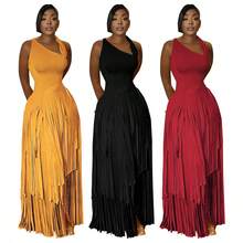 Women's Asymmetrical One Shoulder Sleeveless Tiered Fringe Maxi Dress Formal Evening Gown For Party Collection - Màu vàng - Xem 4