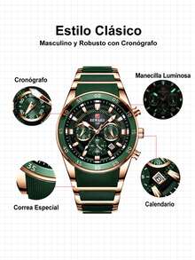 REWARD Men's Quartz Watch Business Fashion Style Date Display Luminous Hands Multi-Function High Quality Gift Classic Design Silicone Strap - Army Green - View 2