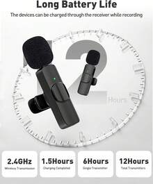 Professional Omnidirectional Collar Microphone, Wireless Rechargeable Recording Mic For Cellphone, Compact Hands-Free Audio Equipment, Multi-Scene Device For Short Video Production & Online Live Shows - Black - View 5