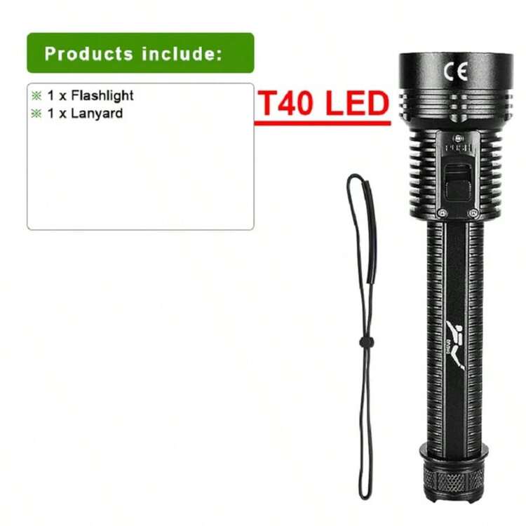 T40 LED潜水手电筒，30米水下IPX8防水，300米超亮聚光灯，磁吸开关3种模式，可充电手电筒，适用于露营和夜潜 - 手電筒 - 查看 9