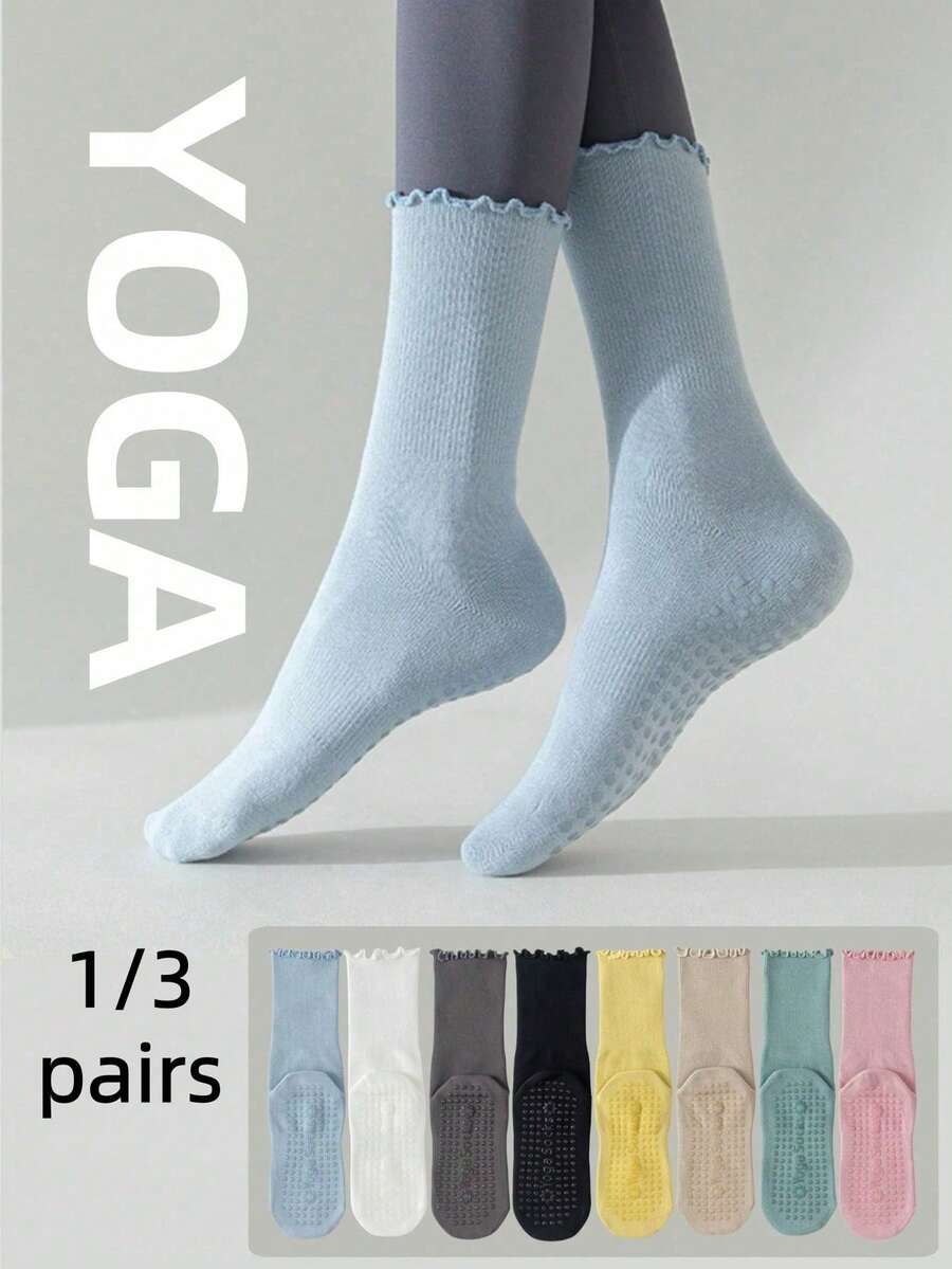1/3/5雙女款中筒運動襪,多色組合,直條紋設計,防滑腰帶,矽膠防滑底,情侶款,四季穿著,透氣針織面料,簡約基本款設計;適用於居家/健身/瑜伽/皮拉提斯,理想的節日禮物 - 彩色 - 查看 1