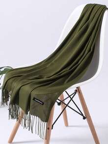 1件女款圍巾，190*70cm，戶外經典純色防風披肩，時尚中性薄款圍巾，適用於空調房，大尺寸保暖圍巾 - 軍綠色 - 查看 4