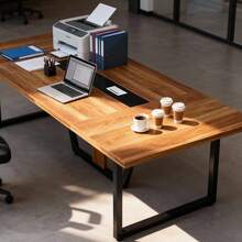 8FT Conference Table, 94.49 L X 47.24 W X 29.53 H Inches Large Meeting Podcast Table For 10 People, Business Style Wooden Training Table With Strong Metal Frame For Office Conference - Redwood - View 8