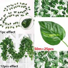 100/2m Artificial Green Ivy Vine Garland, Faux Leaf Plant Vine Hanging Climbing Garland, Suitable For Garden, Wedding, Party, Wall Decoration - Green - View 12