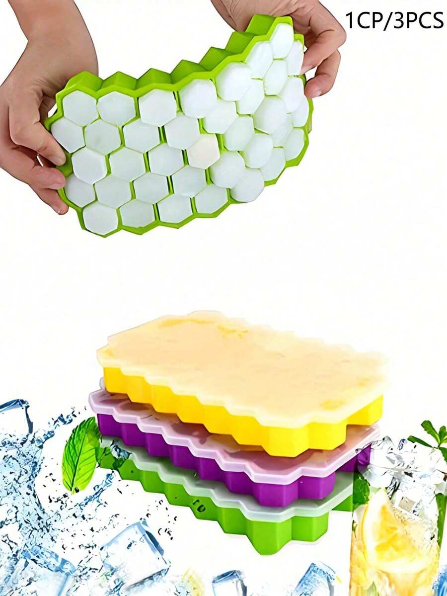 1-3 piezas Tamaño Portátil Duradero Bandeja de Bebida de Silicona Suave de Doble Uso & Molde de Hielo Estilo Elegante Diario Bandeja Lisa Molde Interno Removible Molde de Hielo Apilable Tapa a Prueba de Derrames Molde de Silicona para Hacer Hielo Molde de Cubitos de Hielo Utensilio de Cocina Como Regalo para Adultos para el Verano