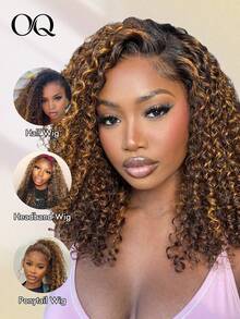OQ 180% Density 16-28 Inch Soft Comfortable 3-In-1 Half Wig Brown Ombre Highlight Curly Wig No Glue No Lace Natural Hairline Seamless Half Wig - S2/30 - View 2