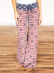 Nuevo modelo 2026:Pantalones con estampado de la bandera estadounidense y estilo casual de pierna ancha. - Albaricoque - Ver 1
