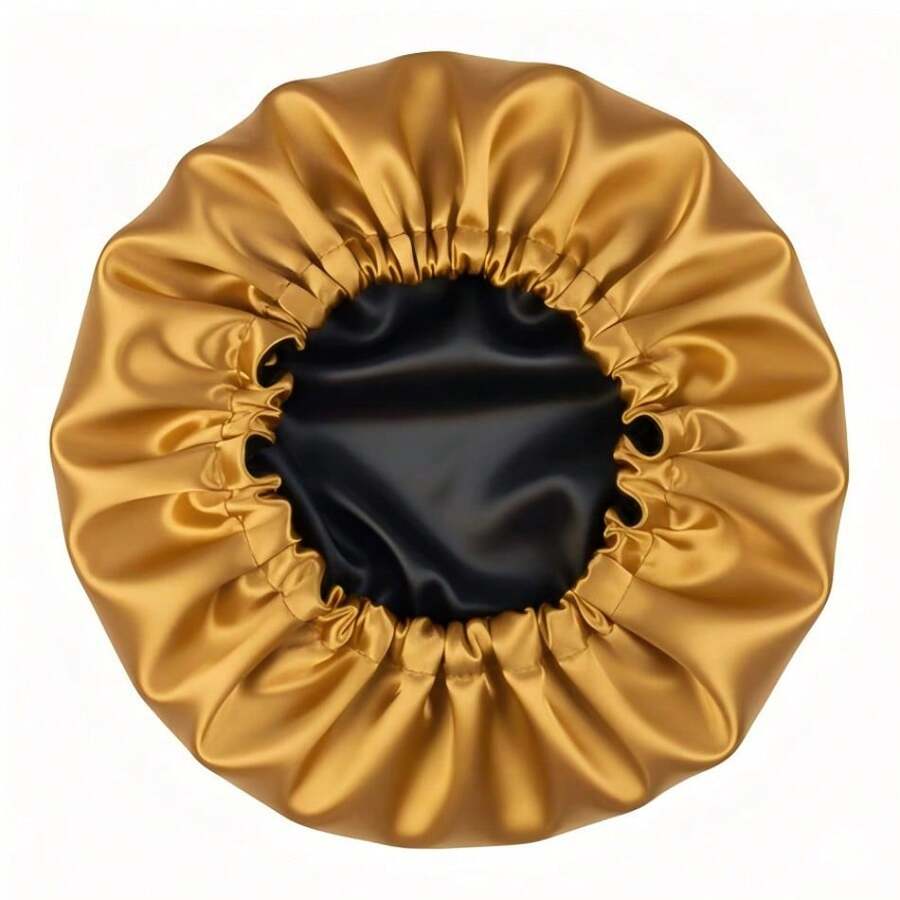 Double-Sided Anti-Frizz Satin Bonnet With Adjustable Elastic - Gold - View 1