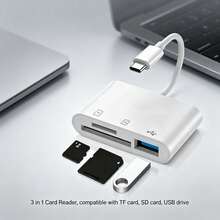 Convertidor 3 en 1 portátil para tarjeta de almacenamiento y tarjeta de memoria, lector de tarjetas SD/TF/USB, lector de tarjetas de seguimiento de cámara compatible con iPhone 17 Pro Max/17 Pro/17 Plus/17/16/15/S26/S25/S24/S23/S22/S21/S20, convertidor multifunción plug and play - Ver 1