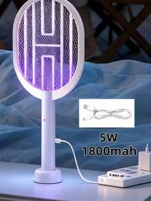 1件裝電子蚊拍 物理滅蚊器 USB充電式 UV昆蟲驅趕棒 附UV燈 3層網面 適用於室內與戶外使用 - 查看 4