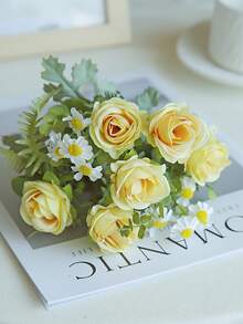 1pc Artificial Rose Flower, Suitable For Spring, Summer, Wedding, Home Decor, Kitchen Supplies, Restaurant, Room Decor, Bedroom Decor, Bathroom Supplies, Holiday And Birthday Party Supplies, Outdoor Garden Decor, Valentine's Day Gift - Yellow - View 4