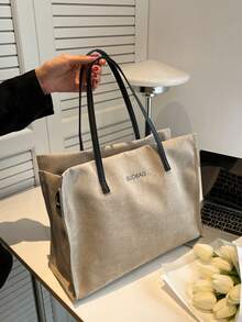 Hevel,Letter Pattern Shoulder Tote Bag, Mother's Day Gift, Fashionable Canvas Material, Suitable For Groceries And Gifts,Bags For Woman - Beige - View 7