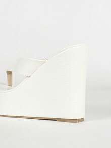 Women's Toe-Clip Wedge Heel Thick Sole Sandals, Plus Size Slide Sandals, Outdoor Beach Shoes - White - View 11