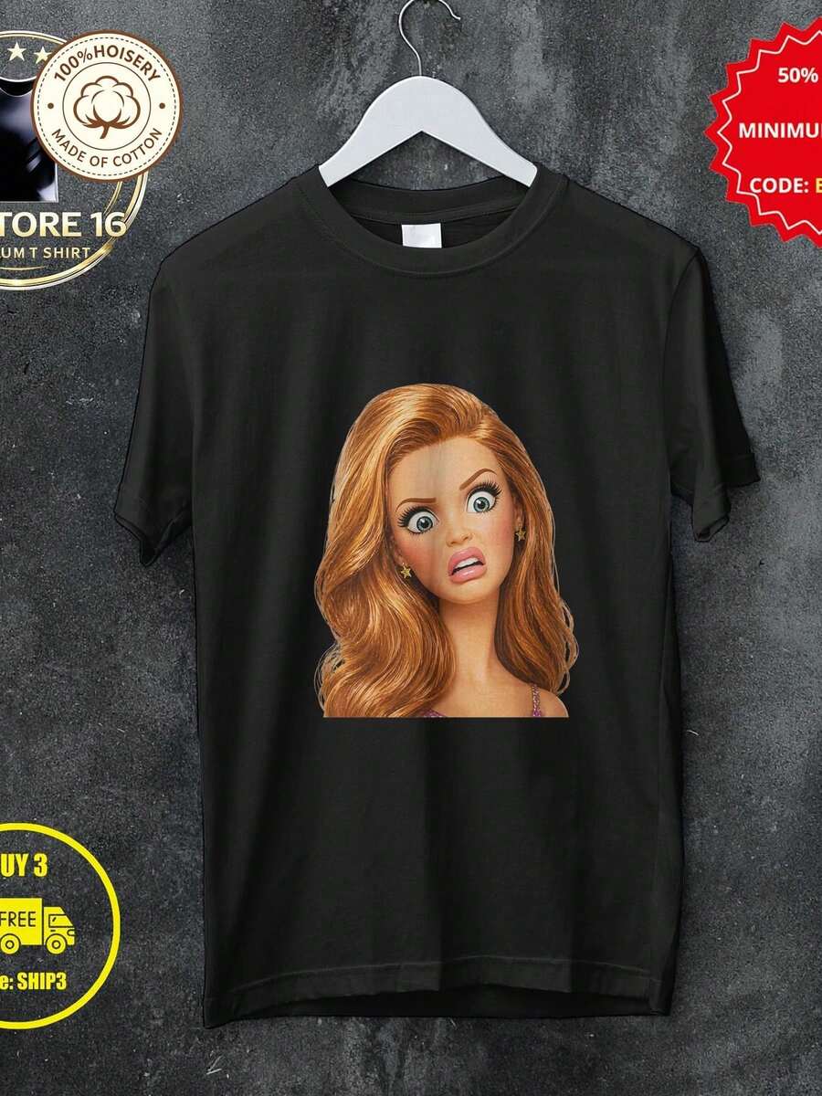 I-K-T-Shirts, T-shirt mème de poupée choquée, T-shirt de poupée usé, T-shirt détaché, Cadeaux pour femmes, Streetwear unisexe, Top extensible pour le port quotidien, Vêtements de designer, Élégant, Respirant - Noir - Voir 1