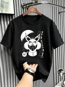 T-shirt da uomo in cotone con stampa grafica, tessuto di alta qualità, vestibilità comoda, stile street hip-hop, design grafico - nero - Visualizzare 1
