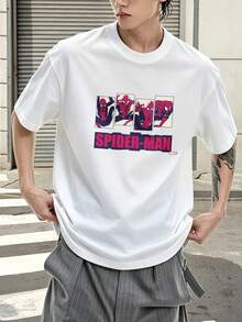 Marvel Spider-Man Action Pose Design Graphic T-Shirt 100% Cotton Men's Clothing Men's T-Shirt Summer Holiday Outfits Marvel Series Men's Gifts Streetwear For Men - 白色 - 查看 1