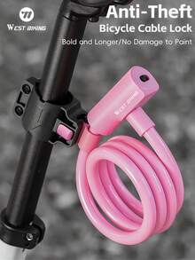 Un candado de cable de acero portátil contra robos WEST BIKING para bicicletas, con cerradura de círculo, adecuado para bicicletas de montaña y de carretera, con instalación doméstica - Rosa - Ver 2