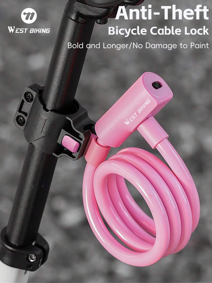 Un candado de cable de acero portátil contra robos WEST BIKING para bicicletas, con cerradura de círculo, adecuado para bicicletas de montaña y de carretera, con instalación doméstica