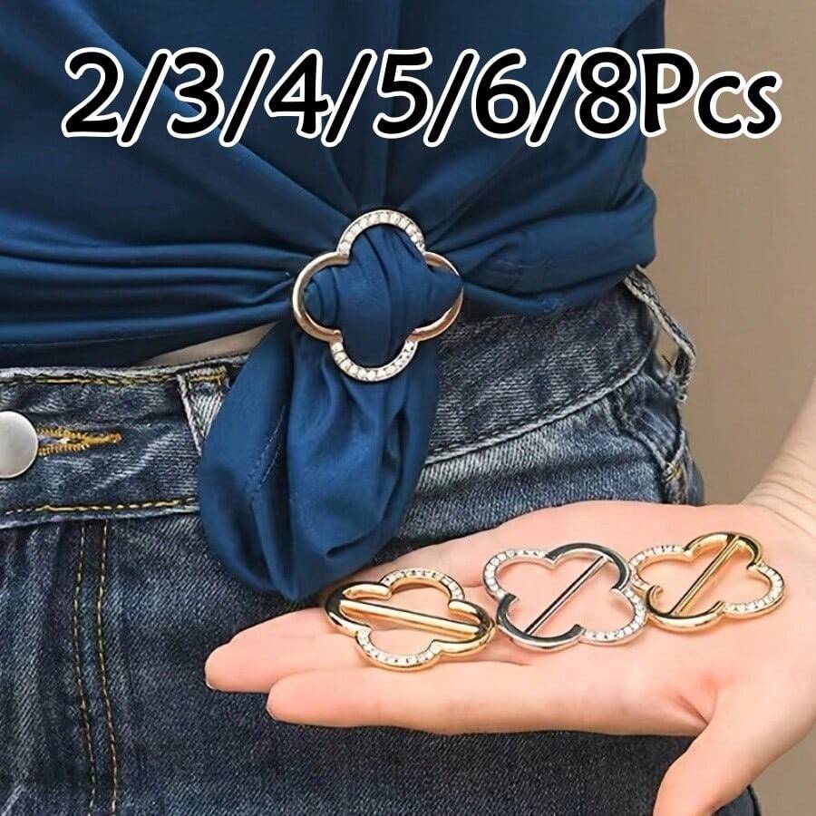 Set de 2/3/4/5/6/8 piezas de anillos clip para camisetas - Accesorios de moda para camisas, bufandas y sombreros, accesorios de prenda para ceñir la cintura - Accesorios de moda multifuncionales para ropa, bufanda, vestido elegante, hebillas en las esquinas