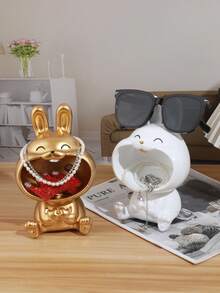 1PC Big Mouth Rabbit Storage Figurine Resin Home Decor Jewelry Organizer Small Accessory Holder Key Household Items Storage Container Cute Animal Desk Organizer Decorative Tabletop Display Piece Perfect Gift For Home Office Bedroom Living Room - One Size - View 9