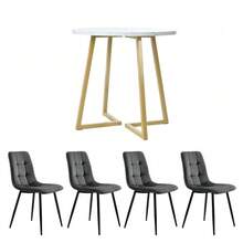 Dining Set (5 Pieces), Including A Table And Four Chairs, A Modern Kitchen Set, A Round Table 80 Cm In Diameter With Gold Metal Legs, A White MDF Top And Dark Grey Velvet Dining Chairs. - 彩色 - 查看 3