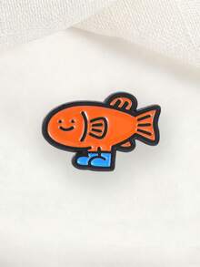 穿鞋子的趣味魚琺瑯別針，可愛卡通胸針，獨特衣物與包包配件，完美禮物選擇 - 橘色 - 查看 5