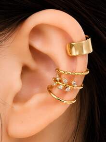 4pcs/Set Fashionable Minimalist Rhinestone Clip-On Earrings, Versatile For Dating, Parties And Daily Wear, Perfect Valentine's Day Gift - Gold 4-piece Set, Style a - View 5