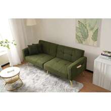 Sofa Bed With Adjustable Incline, Gold Legs, Cushions And Side Storage Pockets - 軍綠色 - 查看 5