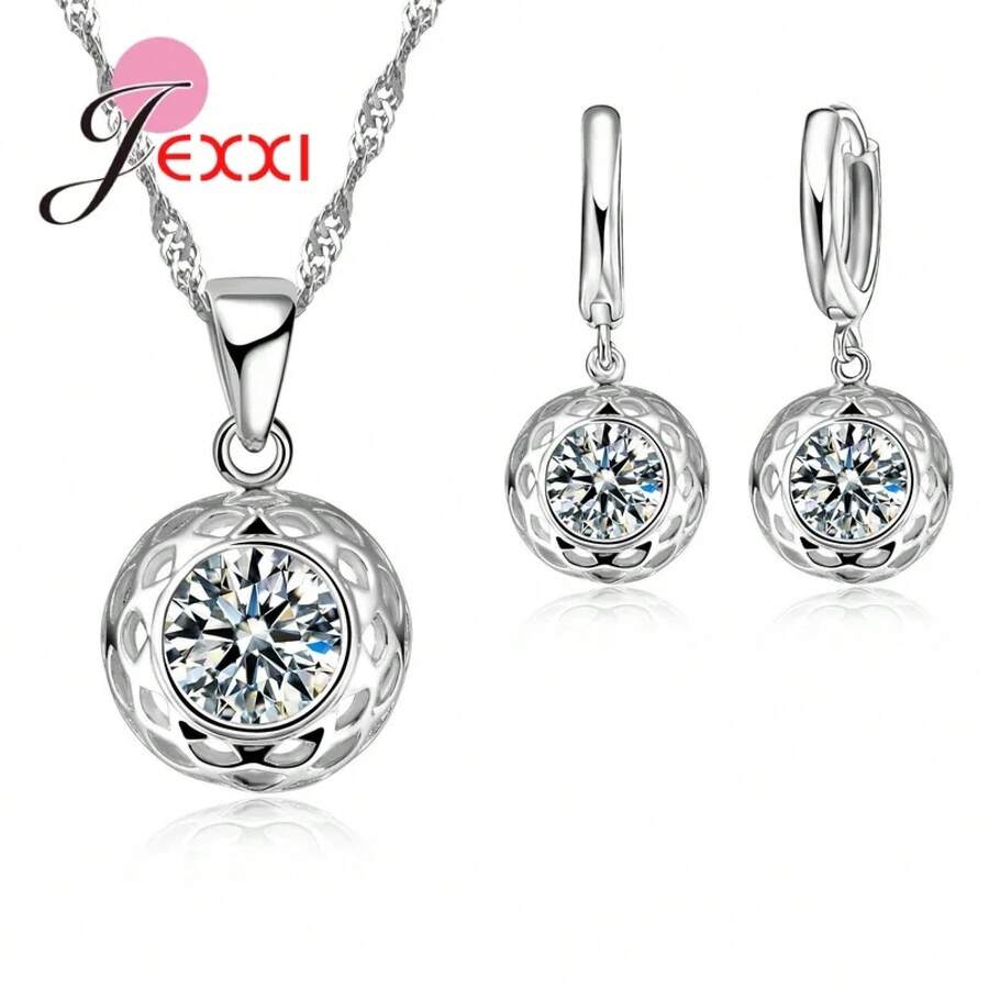 925 Sterling Silver Plating Necklace And Earring Set With Cubic Zirconia, Cross, Heart And Butterfly Design, Fashion Jewelry For Women. - 32001 - 查看 1