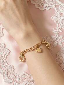 Women's Gold Love Bracelet, Lightweight And Exquisite Design, Hollow Heart Design, Perfect For Daily Wear, Enhances Elegant - Gold - View 4