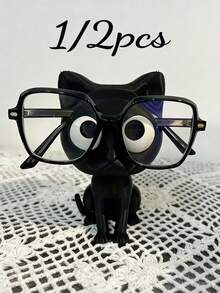 可爱黑猫眼镜架兼桌面收纳架 - 3D打印猫咪眼镜架，带坐姿猫咪底座，小巧便携，适用于家庭、办公室、书架、书桌 - 可爱的猫咪装饰品，可用于眼镜收纳和配件展示 - 查看 1