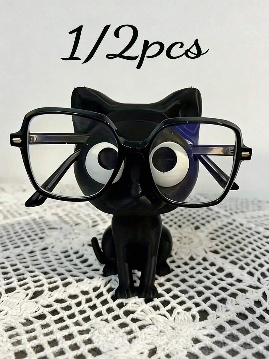 可爱黑猫眼镜架兼桌面收纳架 - 3D打印猫咪眼镜架,带坐姿猫咪底座,小巧便携,适用于家庭、办公室、书架、书桌 - 可爱的猫咪装饰品,可用于眼镜收纳和配件展示 - 查看 1