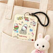 MINISO 可愛 Sanrio Hello Kitty 角色直立式滑動卡套，動漫 ID 識別證套，附掛繩或編織皮革掛繩，開學季送給青少年女孩學生的禮物 - 樣式 3 - 查看 2