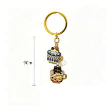 Vintage Floral Teacup Double Cat Keychain, Lazy Atmosphere, Healing Niche Accessory Pendant, Bohemian Style Enamel Cat Charm Cup With Napping Cute Pet, Exquisite Light Luxury Portable Key Chain - Enamel Cat Keychain - View 2